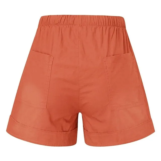 Women‘s Shorts Drawstring Pocket Plain Daily Regular Summer Green Black Pink Orange Red