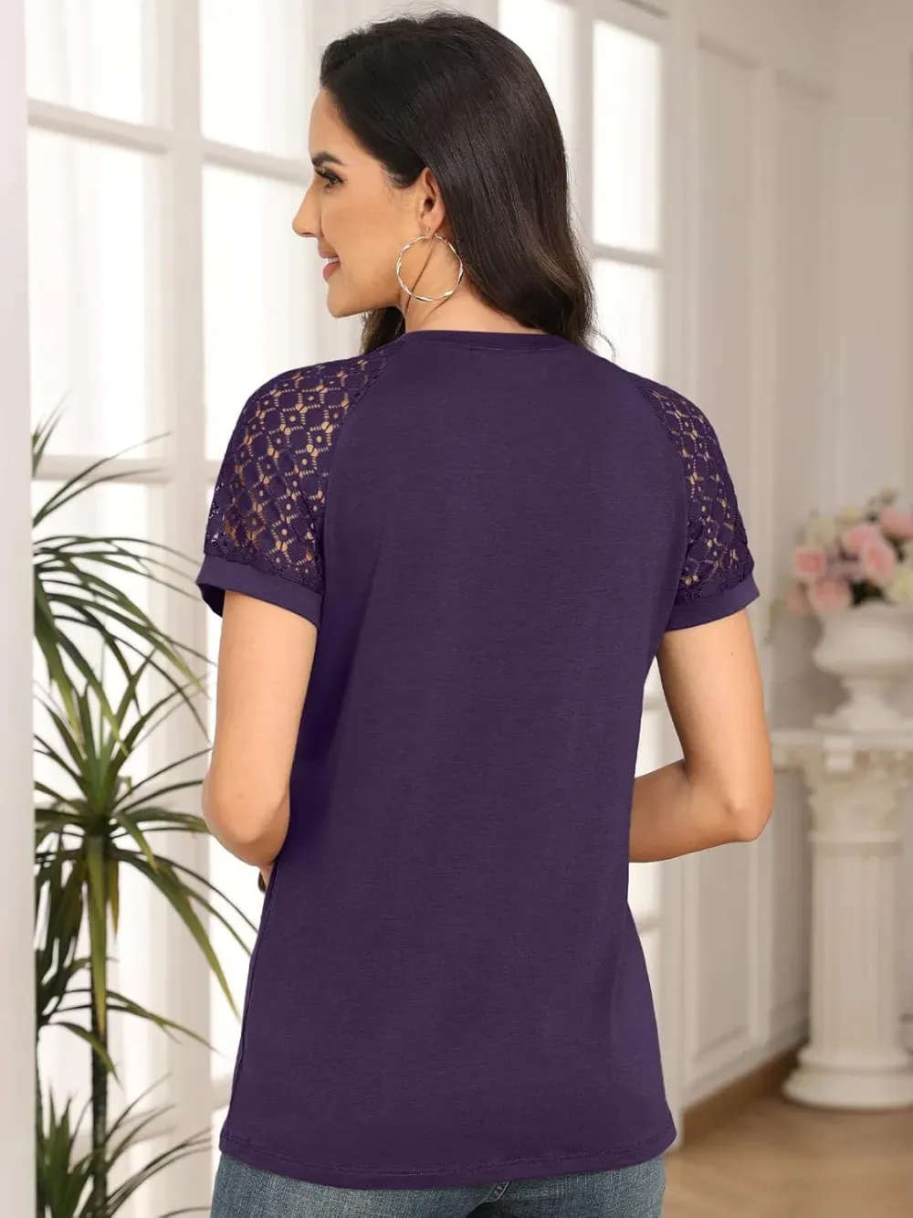 AUTOMET Womens Tshirts Trendy Fashion Tops Lace Short Sleeve Business Tee Shirts Casual Knitted Blouses Summer Outfits 2024