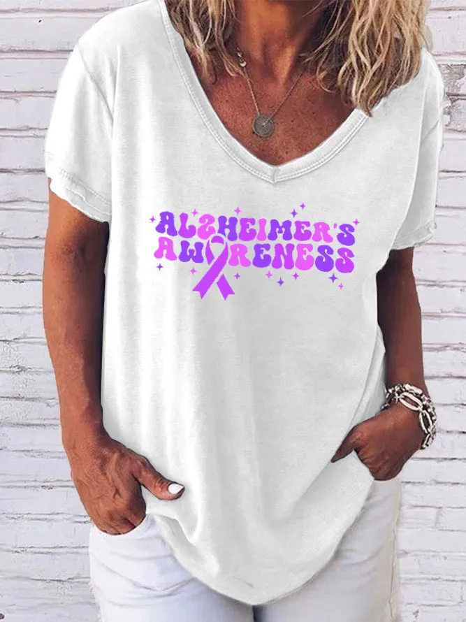 Women'S V-Neck Short-Sleeved T-Shirt Alzheimer'S Awareness Prints