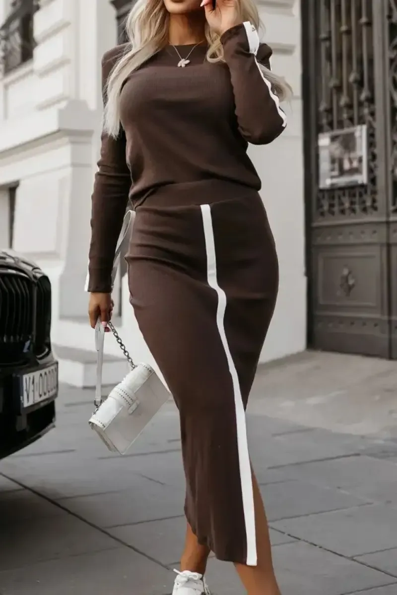 Women's Casual Colorblocked Split Skirt Two-Piece Set