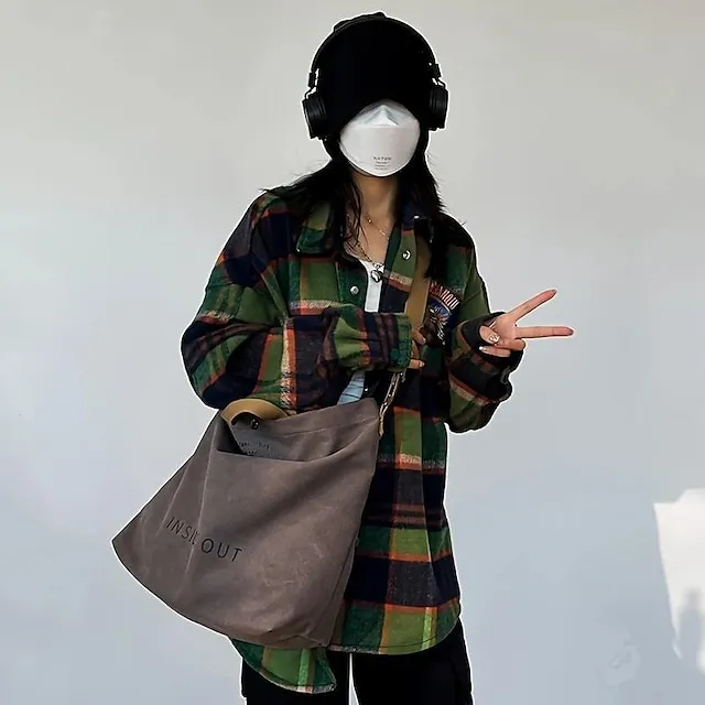 Casual Large-capacity Fashion Shoulder Bag Alphabet Print Zipper Trendy Handbag With Adjustable Strap Women Canvas Shoulder Bag Fashion Big Tote Khaki Black Green