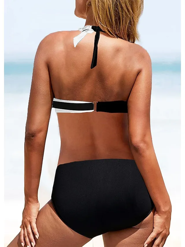 Women's Swimwear Bikini Normal Swimsuit 2 Piece Stripe Printing Striped Black Bathing Suits Sports Beach Wear Push Up