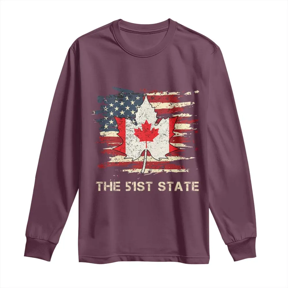 Canada The 51st State Long Sleeve Shirt Canadian Maple American Flag TS09