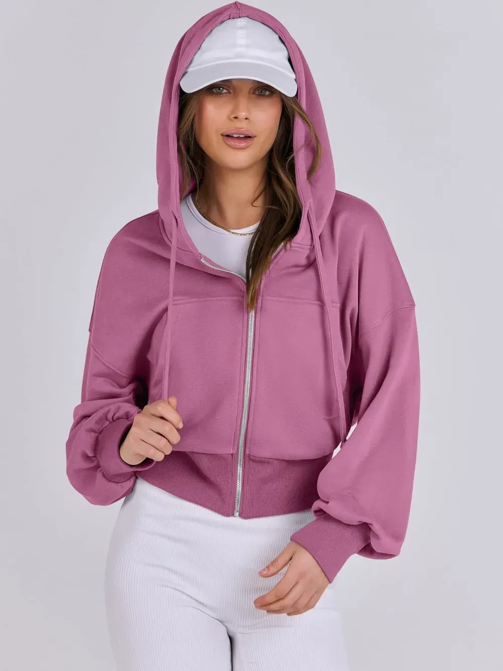 Women's Zip Up Hoodies Cropped Sweatshirts Full Zip Jackets Casual Fashion Fall Outfits Winter Clothes
