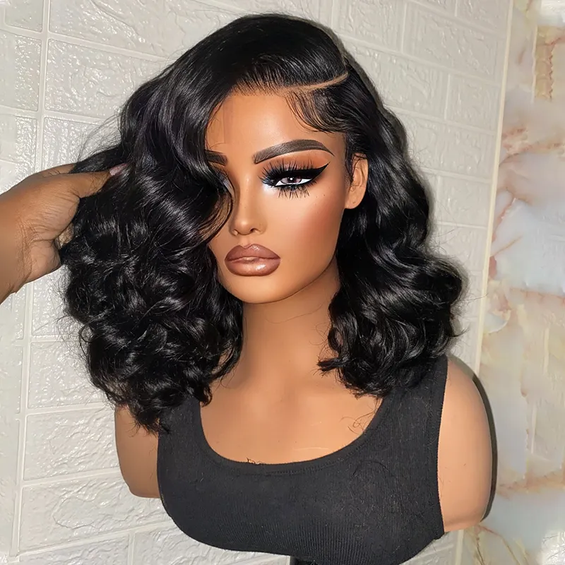 Affordable #1 Jet Black Human Hair Bob Wigs Loose Body Bob Wigs