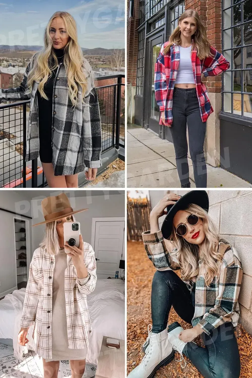 Women's 2023 Fall Clothes Plaid Shacket Jacket Long Sleeve Button Down Flannel Shirts Fashion Blouse