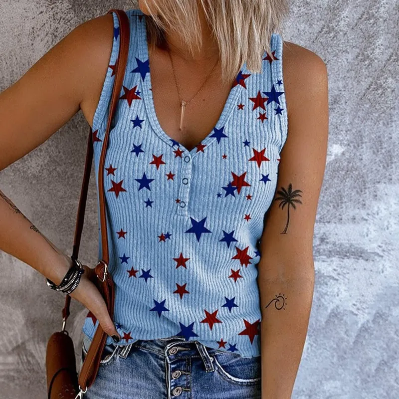 Women's Vintage Flag Independence Day Printed Casual Tank Top