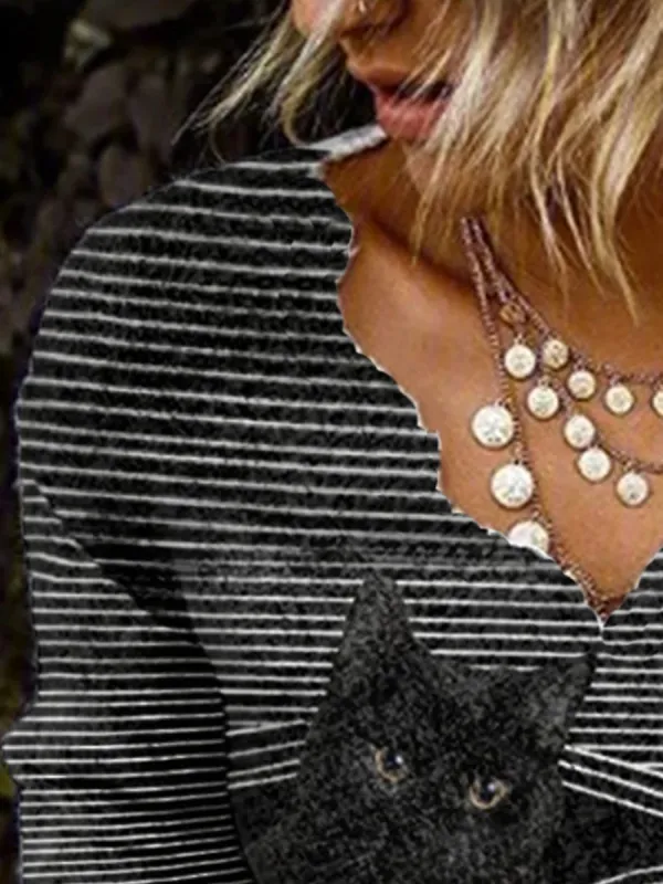 Fashion Cat Print Knitted Sweater