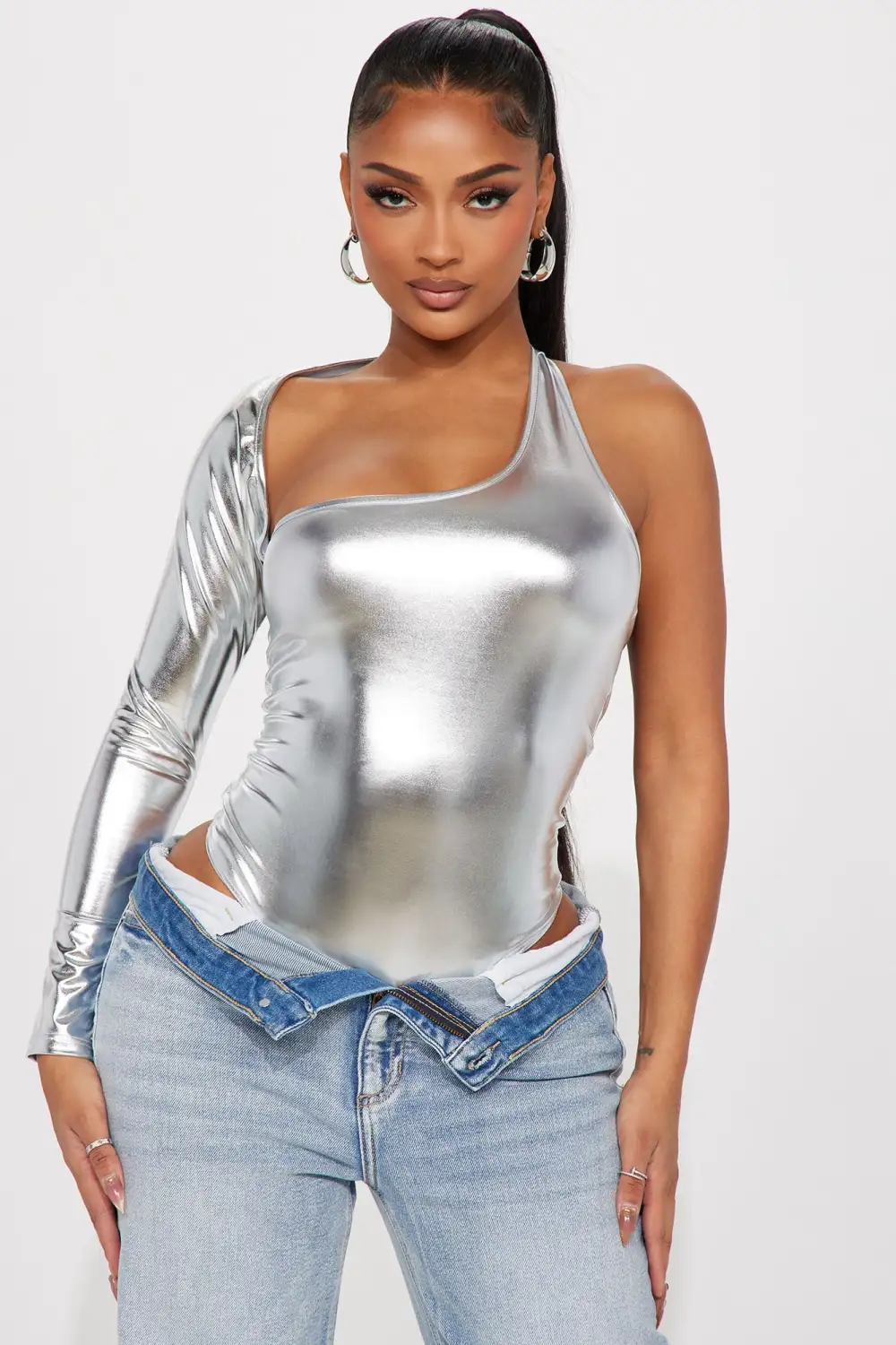 Your Addiction Metallic Bodysuit - Silver