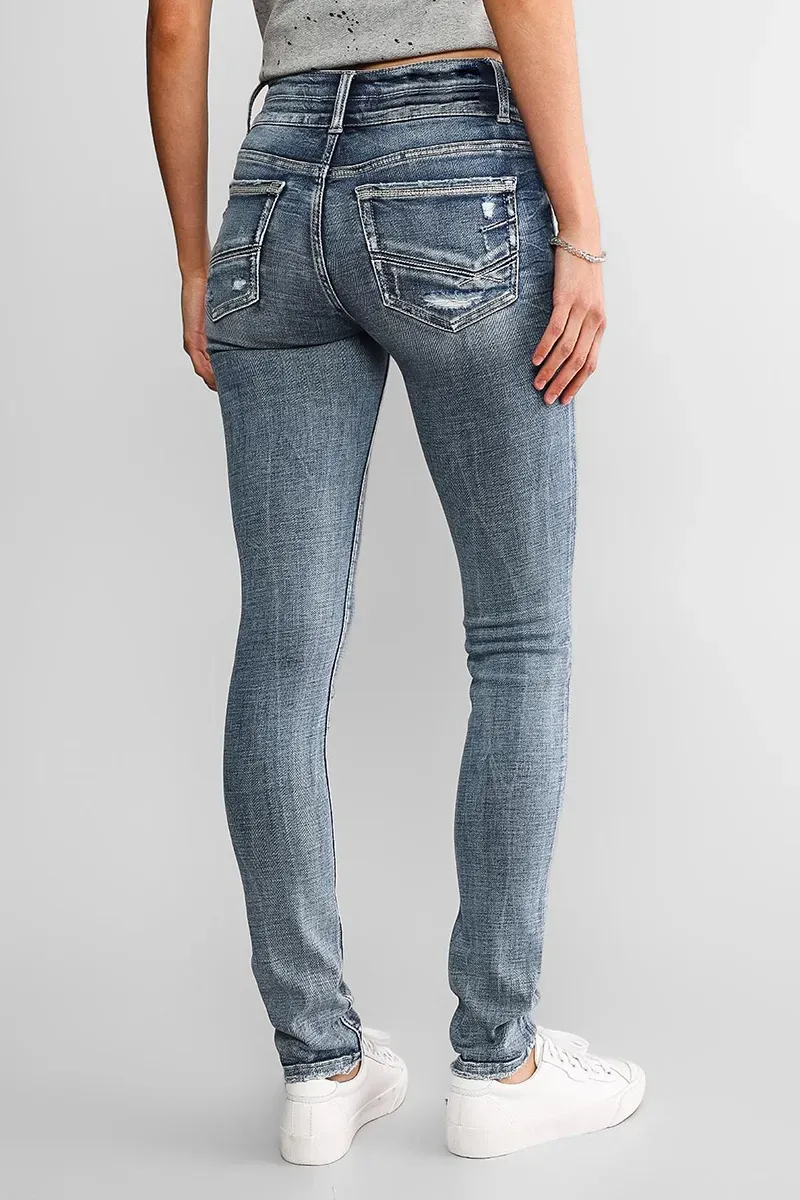 Mid Waist Double Button Skinny Jeans
