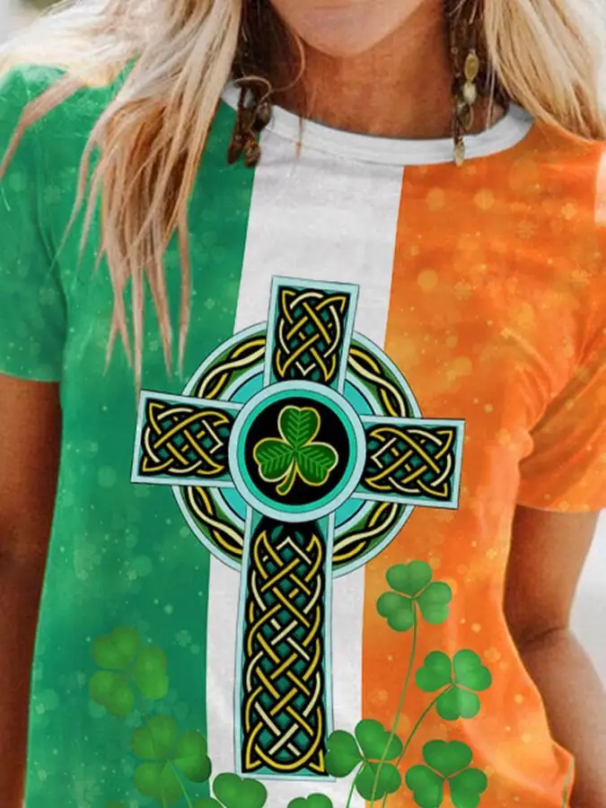 St. Patrick'S Day Shamrocks Irish Celtic Knot Cross Print T-Shirt