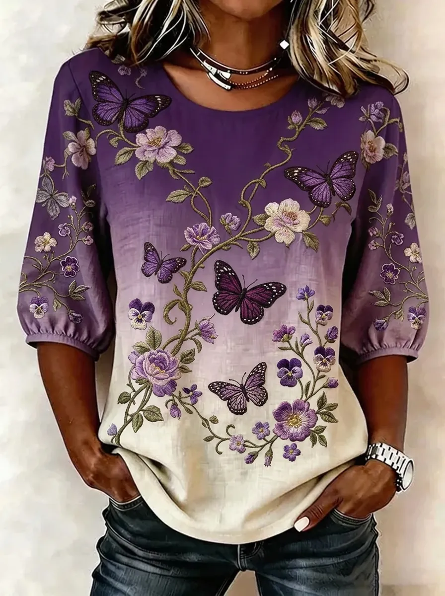 Women's Nashville Floral Butterfly Printed Top