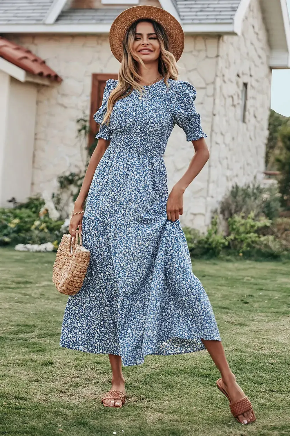 Summer Ruffle Bohemian Tiered Smocked Maxi Dress