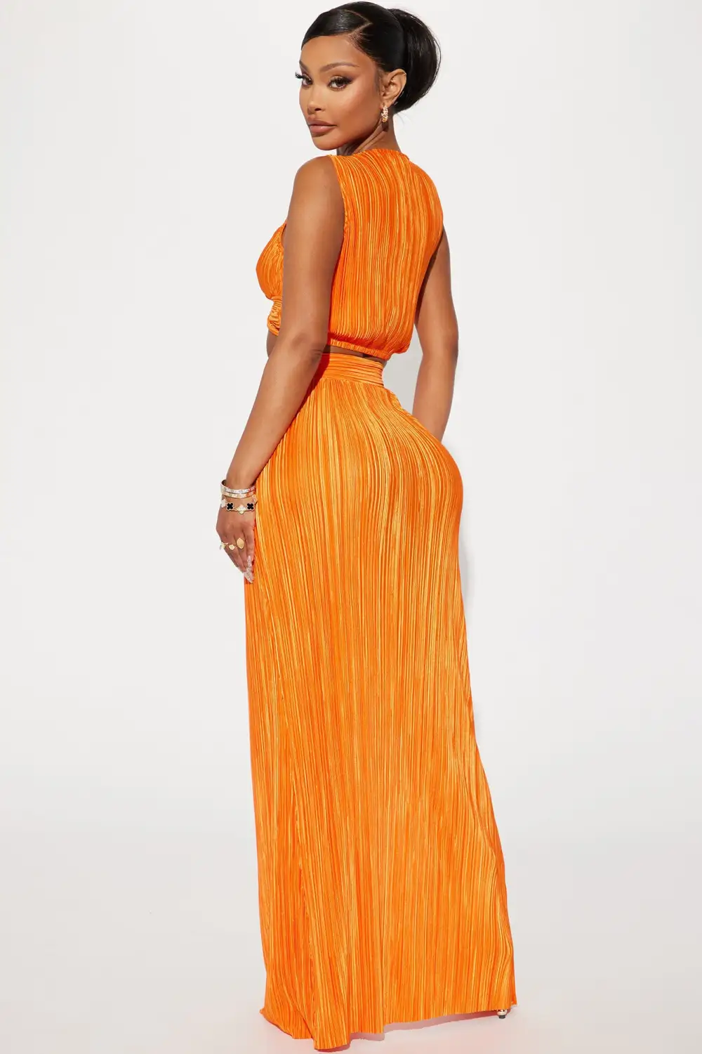 Playing Games Plisse Skirt Set - Orange