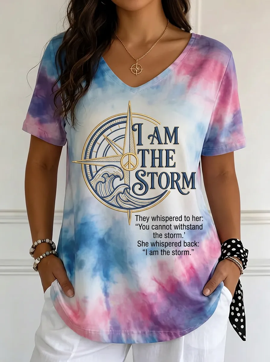 Women's Nashville Compass I Am The Storm Printed V-neck T-shirt
