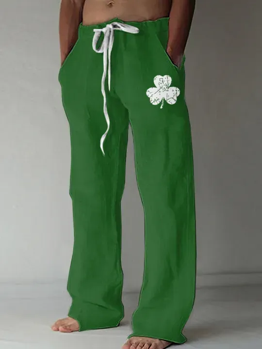 St. Patrick's Day Shamrock Art Printed Casual Trousers