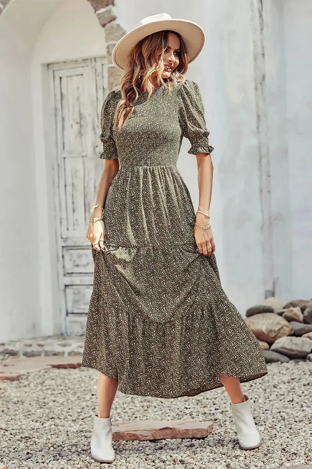 Summer Ruffle Bohemian Tiered Smocked Maxi Dress