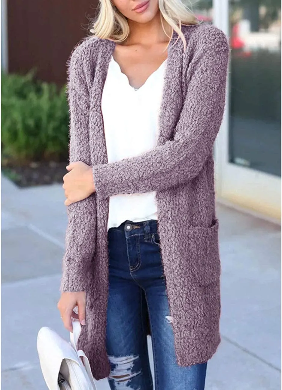 Women's Long Sleeve Soft Chunky Knit Sweater Open Front Cardigans Outwear Coat