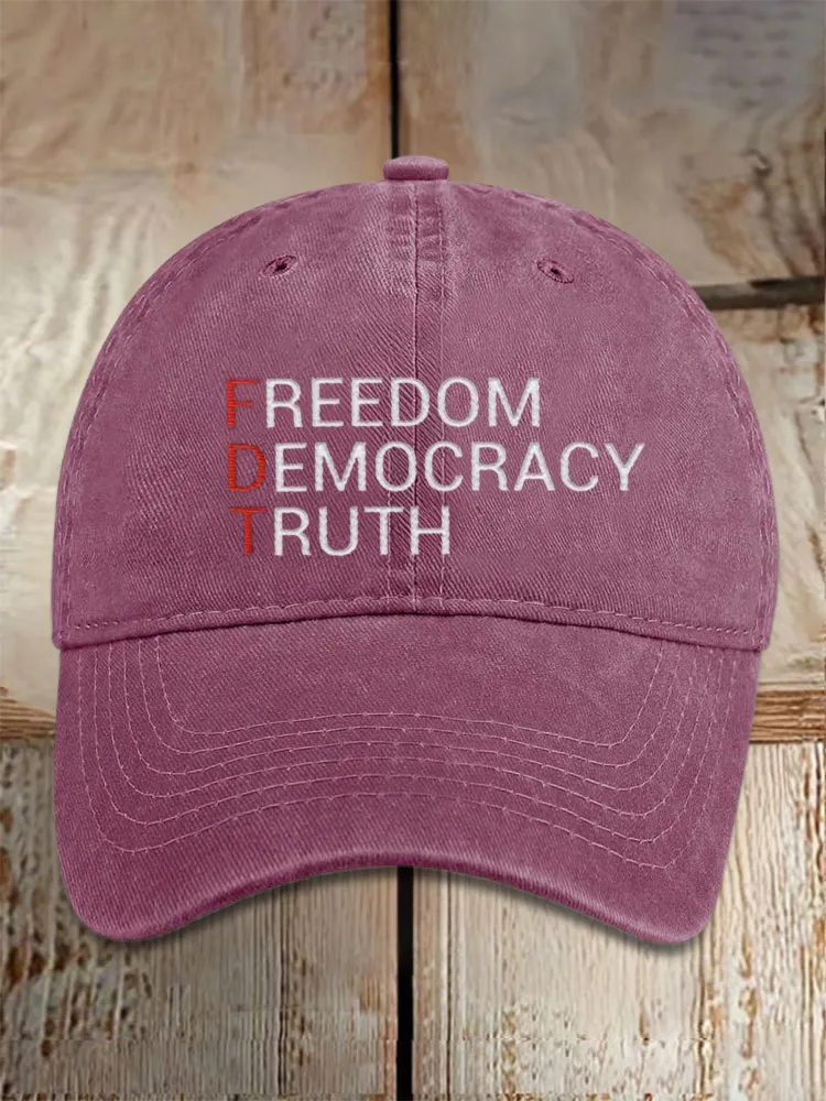 Unisex Distressed Washed Cotton FDT Freedom Democracy Truth Hat