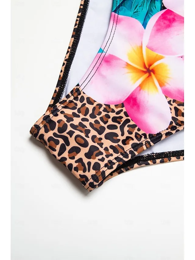 Floral Leopard Ring Triangle Bikini Swimsuit