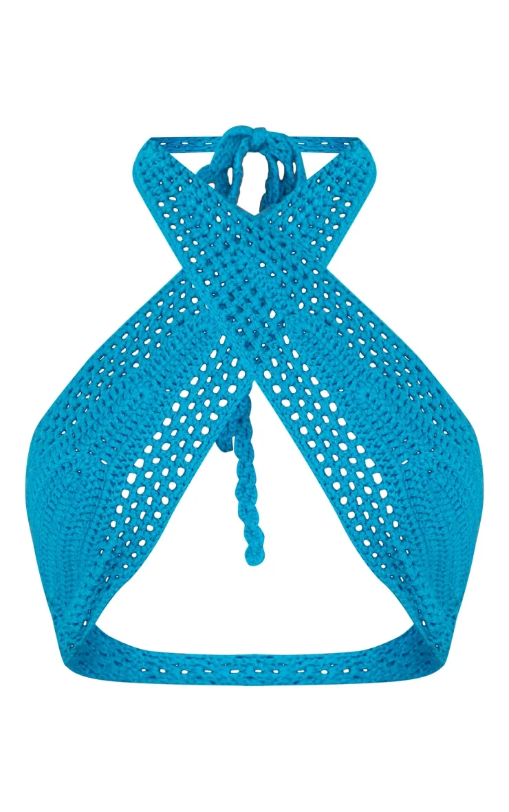 Turquoise Cross Front Crochet Knit Bralet