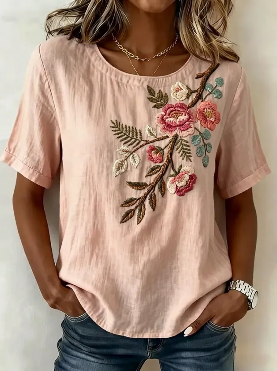 Women's Nashville Floral Embroidered Printed T-shirt