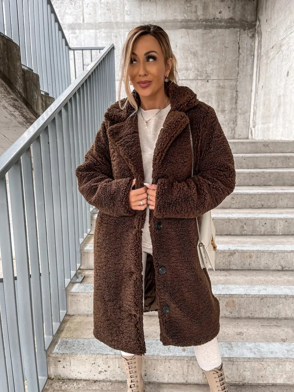 Solid Single Breasted Lapel Fluff Coat