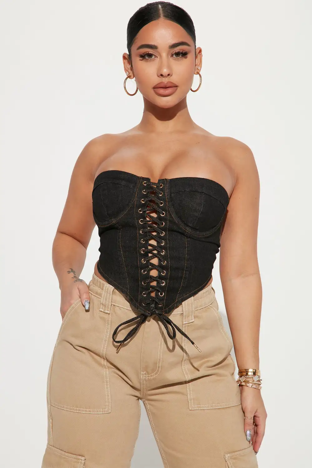 Play It Your Way Denim Corset - Dark Wash