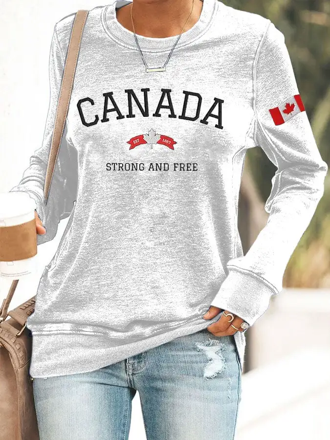 Women'S Canada Strong And Free Print Sweatshirt