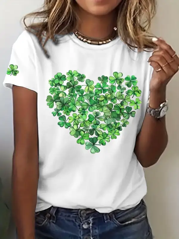 Women'S St Patrick's Day Shamrock Heart Print T-Shirt
