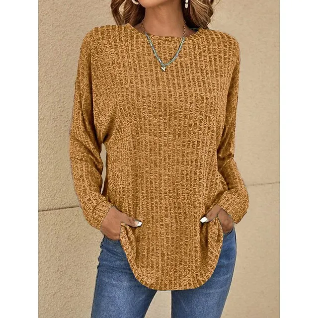 Women's T shirt Tee Grass Green Violets Black Plain Long Sleeve Daily Weekend Basic Round Neck Regular Fit Fall & Winter