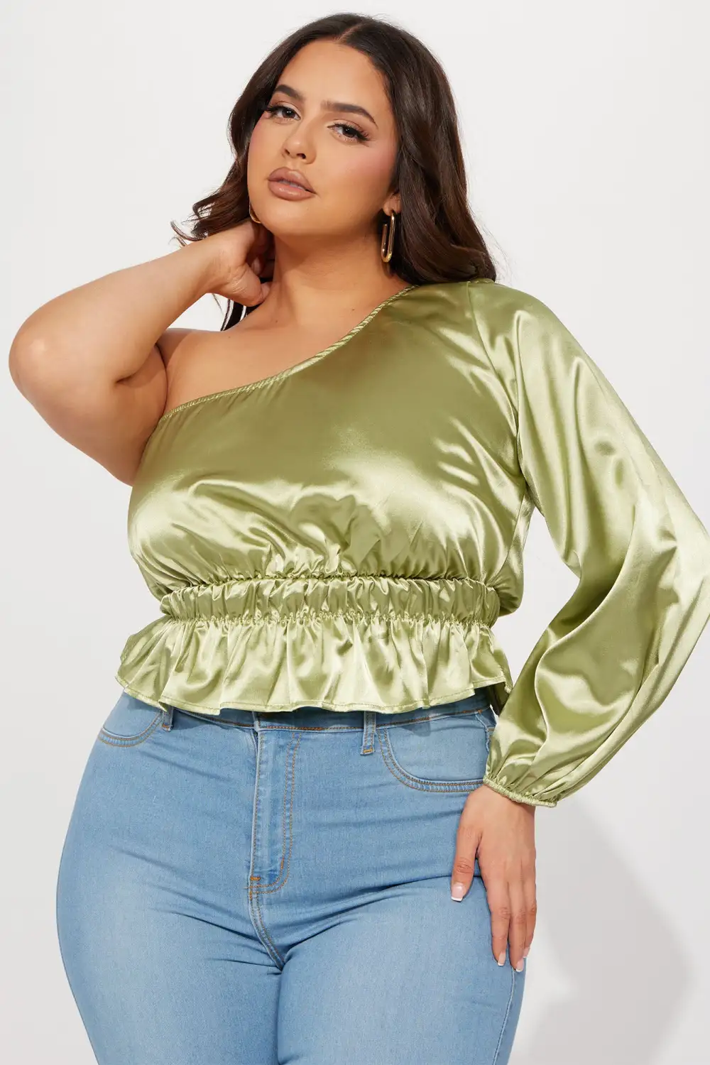Let's Cater 2 You Satin Top - Sage