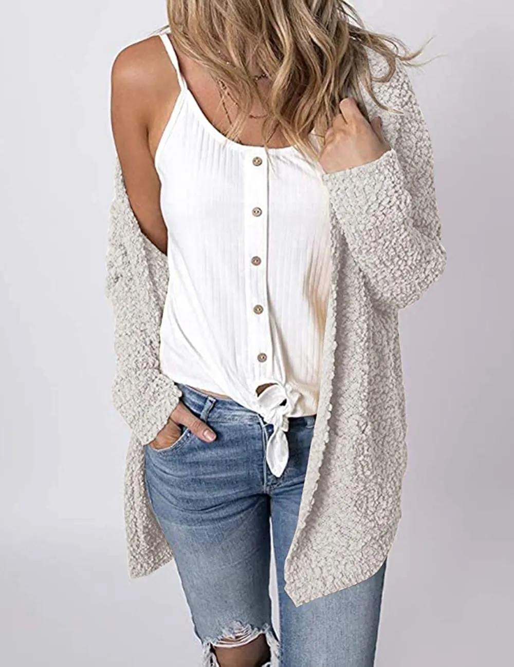 Women's Long Sleeve Soft Chunky Knit Sweater Open Front Cardigans Outwear Coat