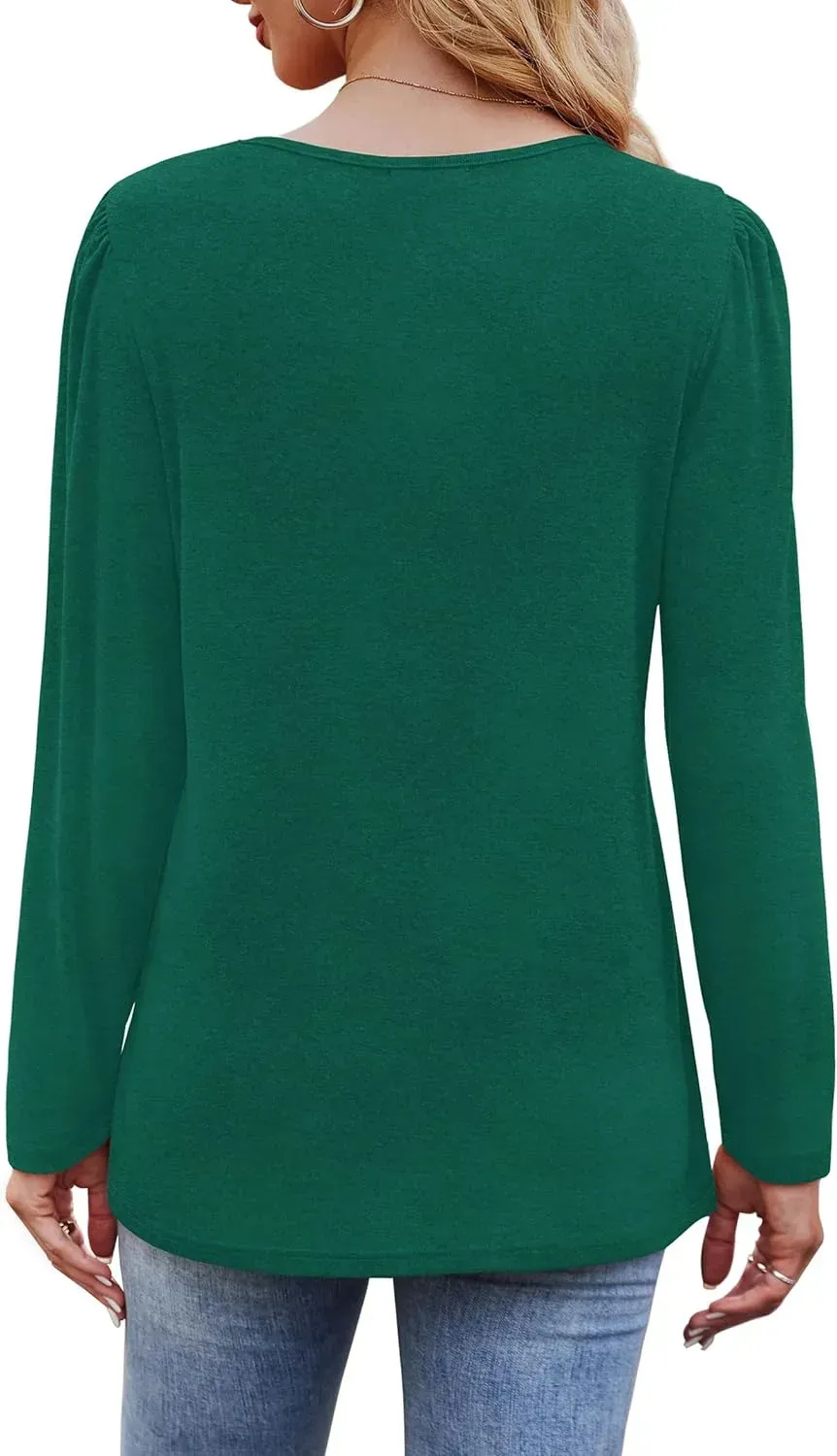 OFEEFAN Long Sleeve Shirts for Women Fall Fashion 2024 Dressy Casual Blouses Trendy Pleated Tunic Tops for Leggings