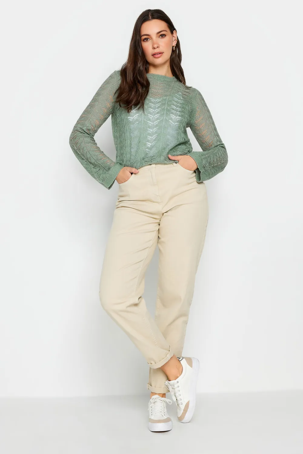 LTS Tall Sage Green Pointelle Stitch Jumper
