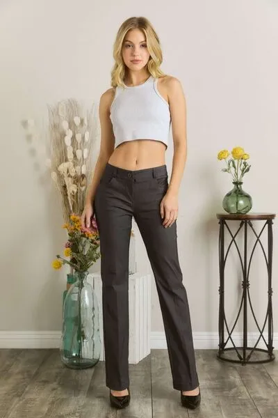Full Size Solid Pants With Pocket Plus Size