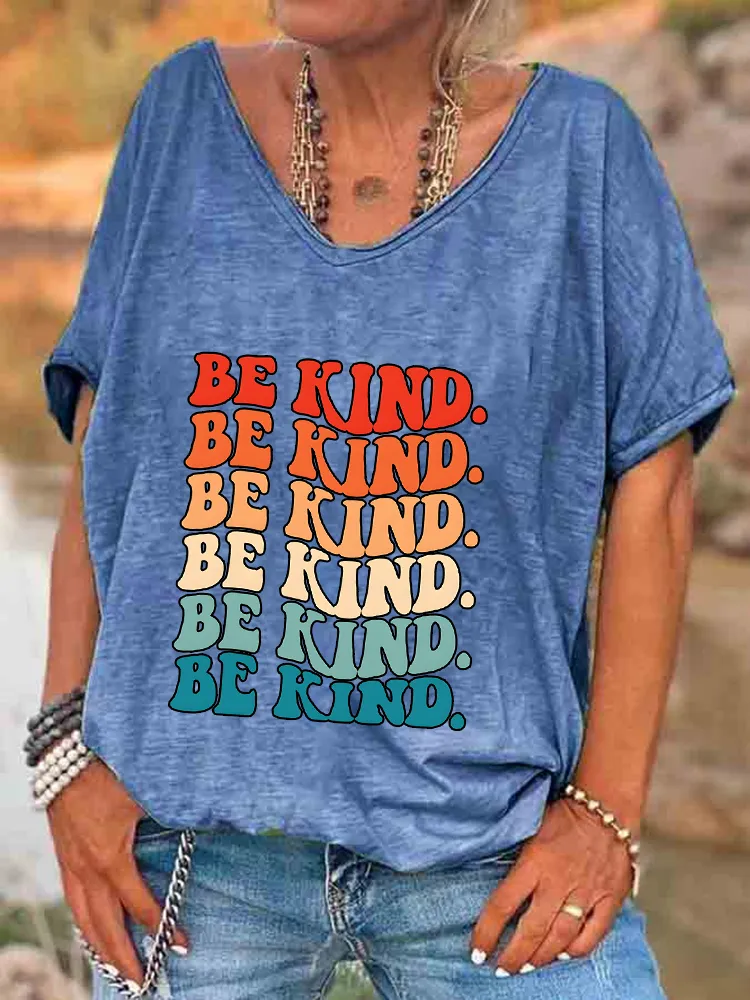 Women'S V-Neck Short-Sleeved T-Shirt Be Kind Prints