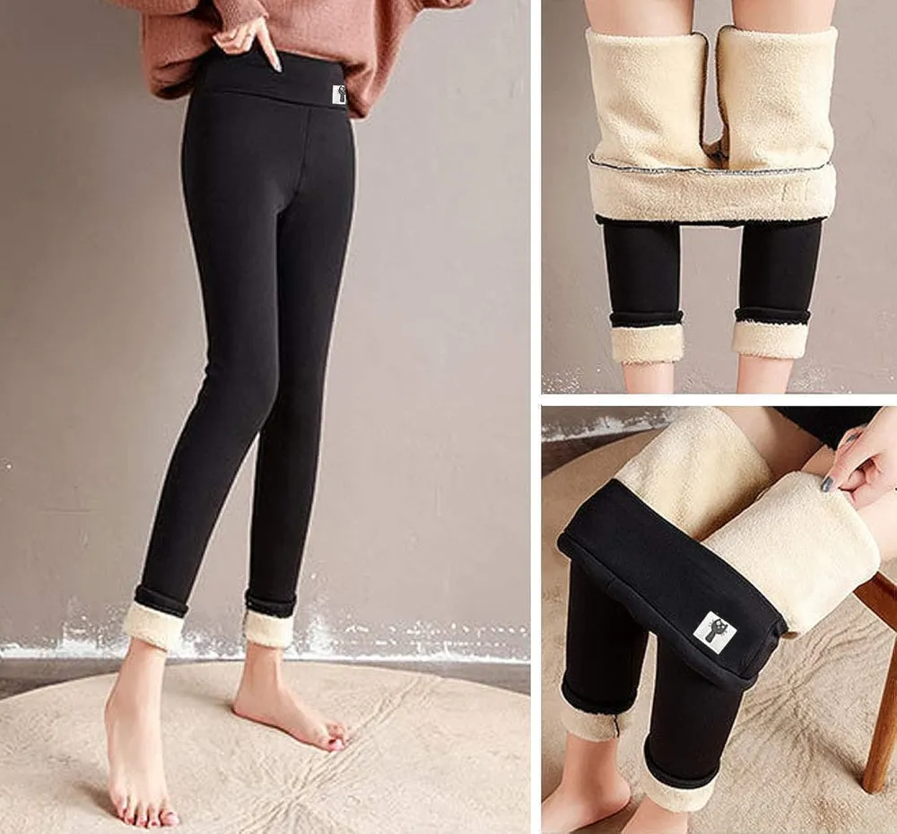 Winter Sherpa Fleece Lined Leggings for Women,High Waist Stretchy Thick Cashmere Leggings Plush Warm Thermal Pants