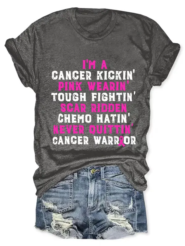 Women'S T-Shirts Breast Cancer Awareness Cancer Kickin' Chemo Hatin' Warrior Print T-Shirt