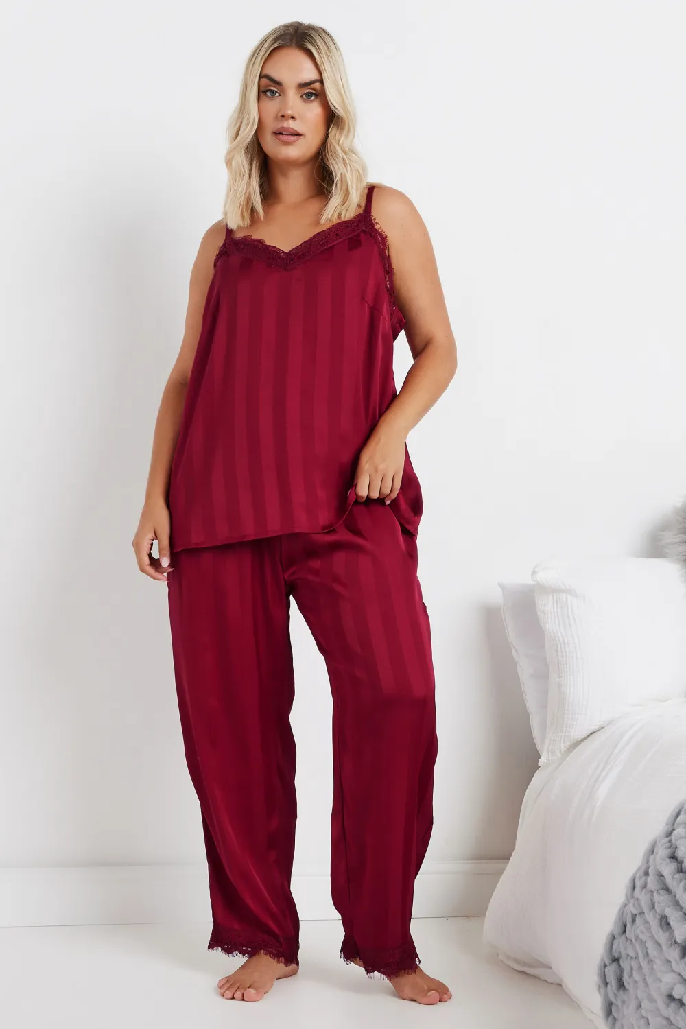 YOURS Curve Red Stripe Satin Pyjama Set