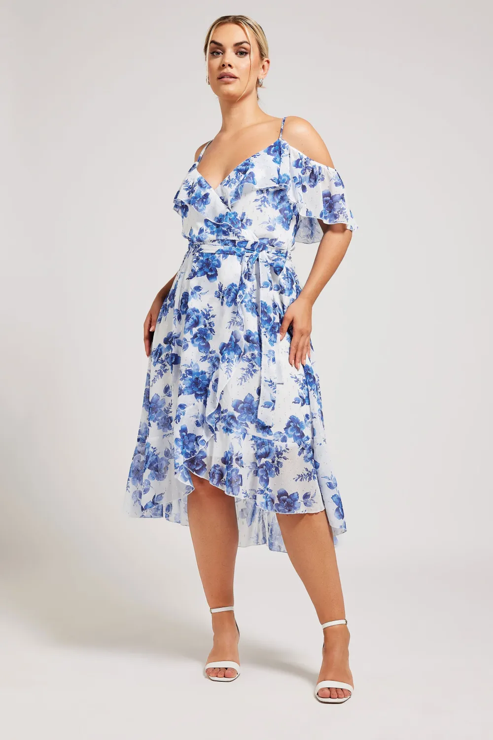 YOURS LONDON Curve White Floral Print Ruffle Hem Dress