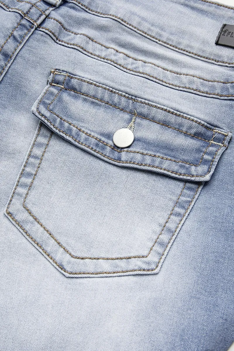 Double Button Mid Waist Straight Leg Jeans