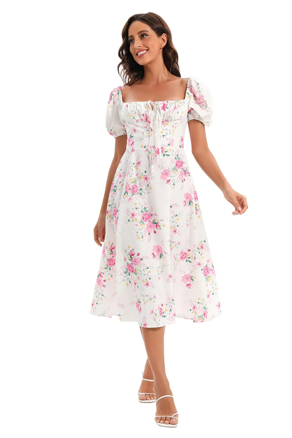 EREEGIAN Womens Square Neck Floral Dress