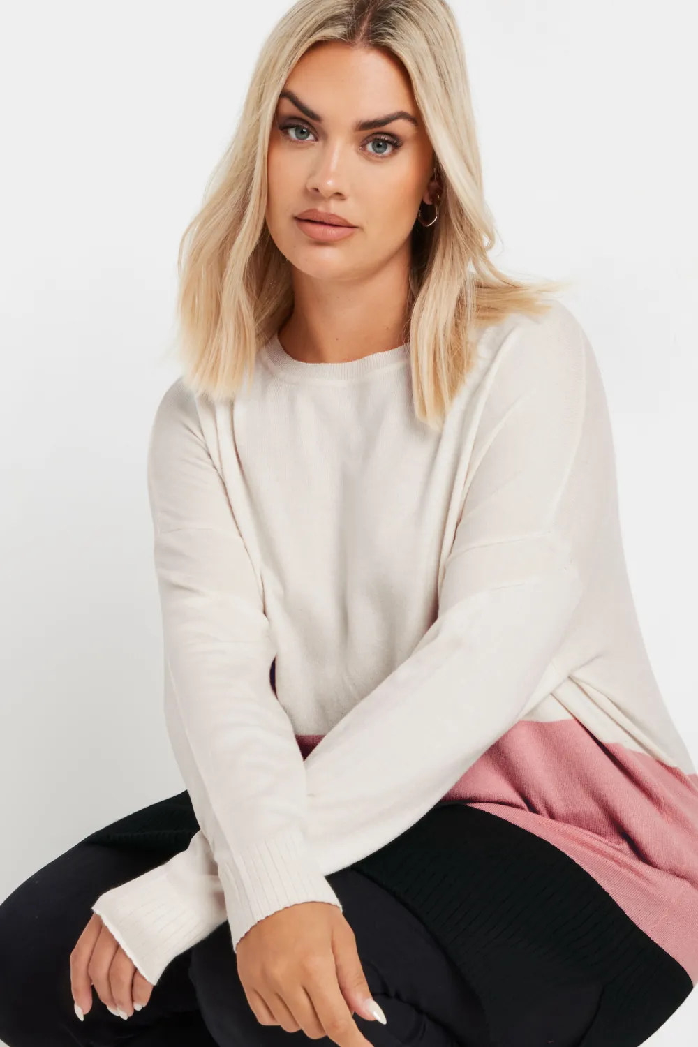 YOURS Curve White & Pink Colourblock Jumper