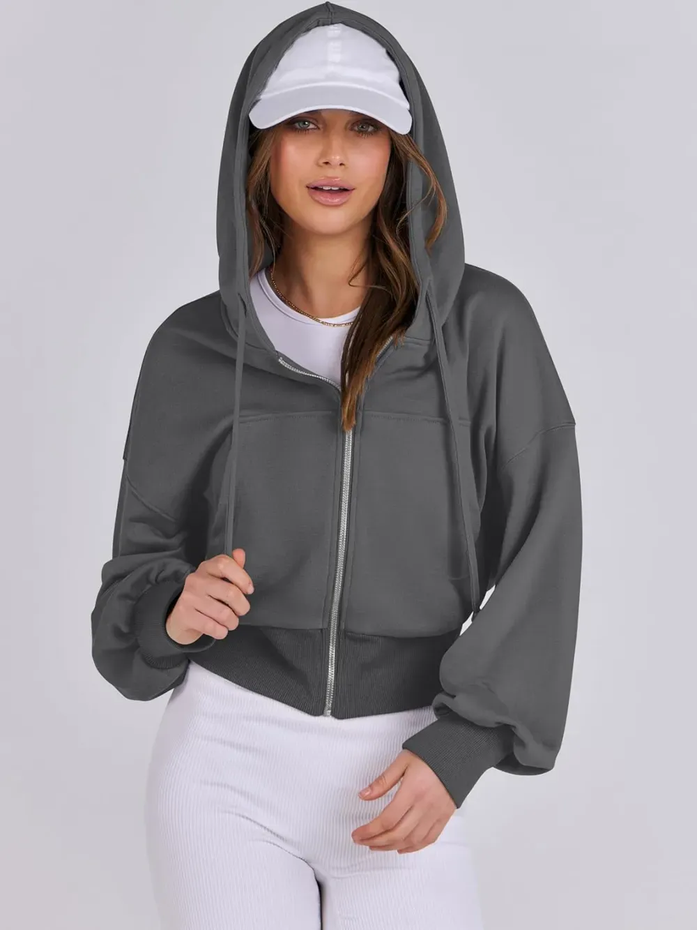 Women's Zip Up Hoodies Cropped Sweatshirts Full Zip Jackets Casual Fashion Fall Outfits Winter Clothes