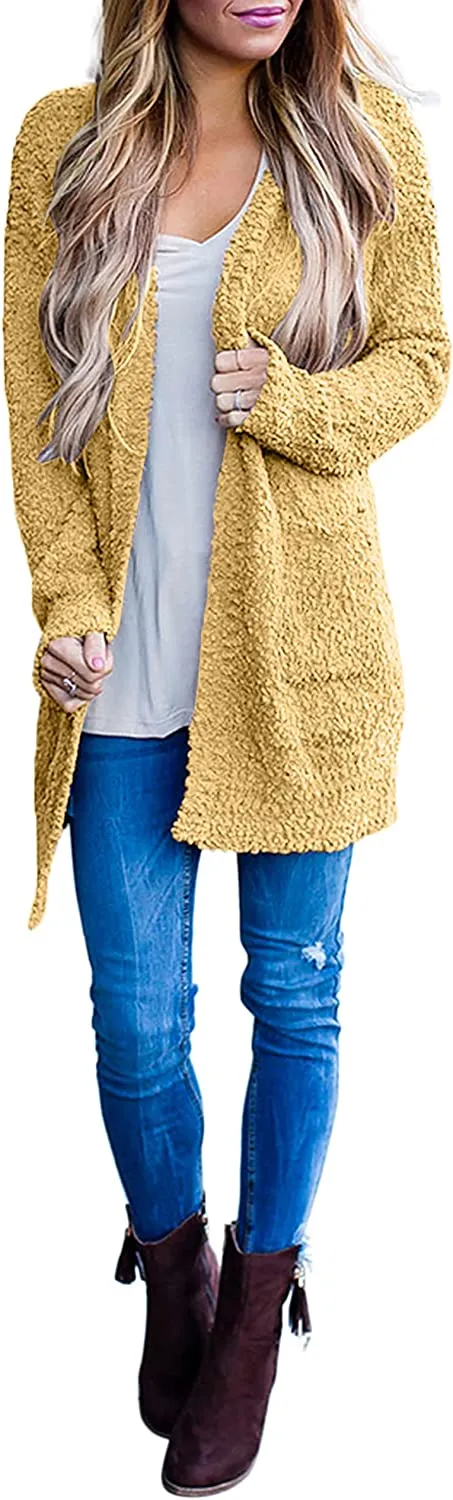 Women's Long Sleeve Soft Chunky Knit Sweater Open Front Cardigans Outwear Coat