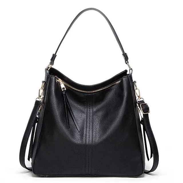 Women's Waterproof Top Handle Bag Hobo Bag PU Leather Daily Solid Color Black Red Brown