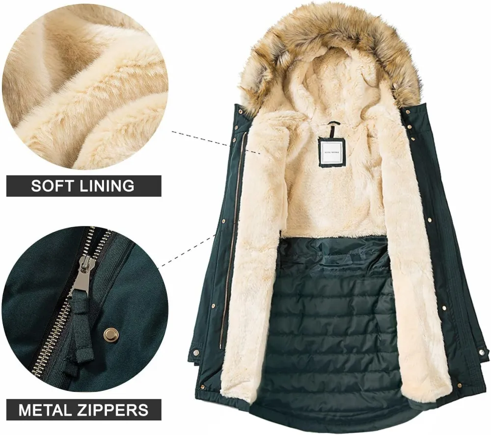 Women's Winter Coats Fleece Lined Parka Jacket Hooded Long Winter Warm Parka Coat with Pockets