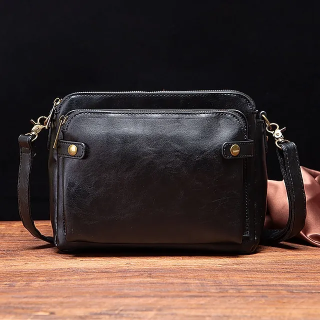 Women's Crossbody Bag Shoulder Bag Satchel PU Leather Shopping Daily Zipper Adjustable Large Capacity Waterproof Solid Color Wine Red Black Brown