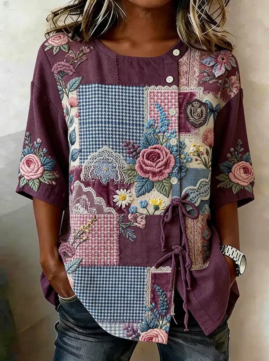 Women's Nashville Floral Patchwork Embroidered Printed Top